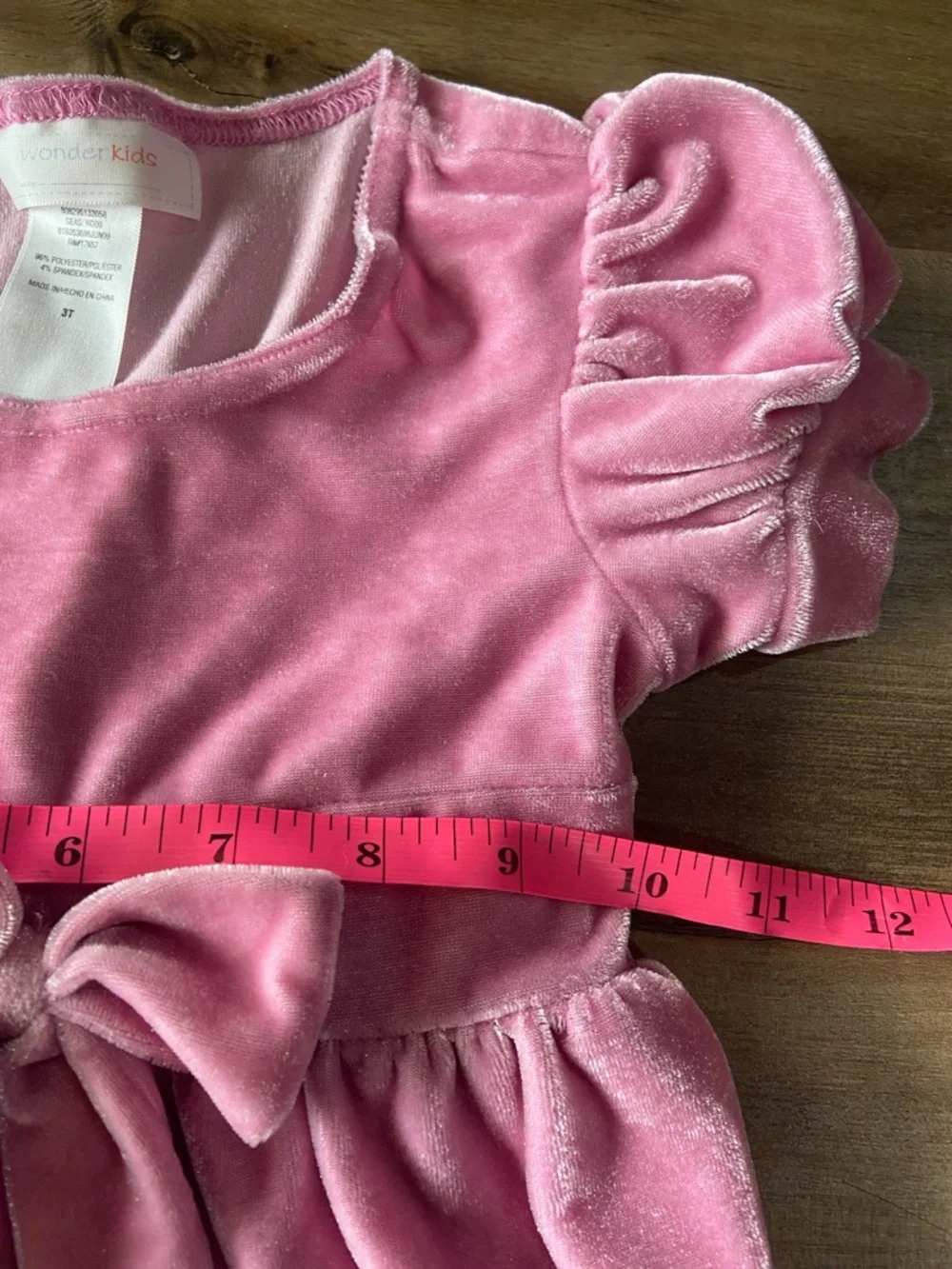 Pink Velvet Feel Bow-Front Kids Dress